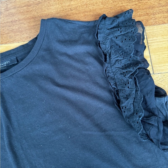 All Saints Black T-shirt with Ruffle Sleeves Medium. - Picture 2 of 3